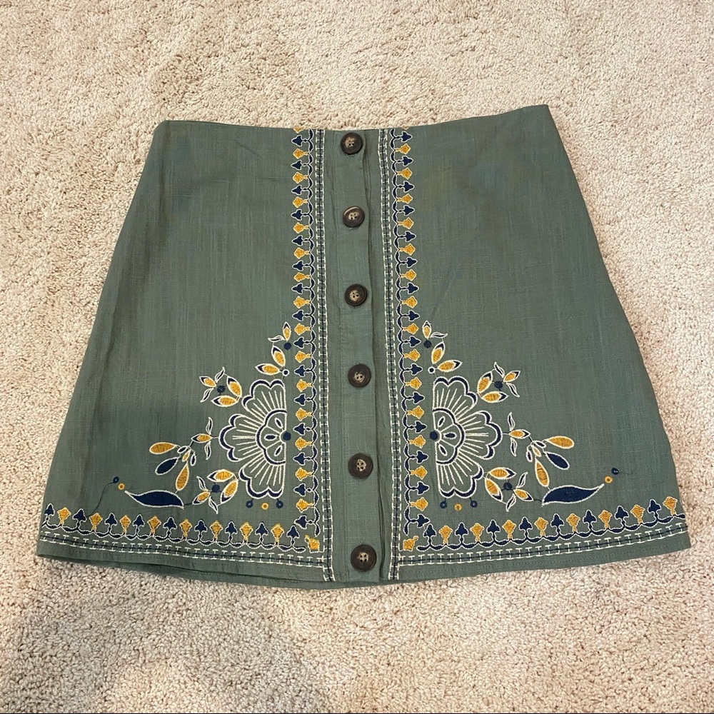 New With Tags Francesca’s Blue Rain Deep Moss Button Up Skirt Size Medium
